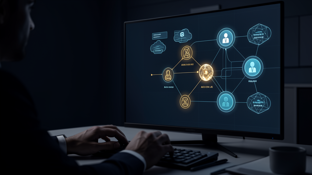 Security operations workspace showing monitored data flows between a user, AI agents, and applications, representing visibility into the agentic workspace.